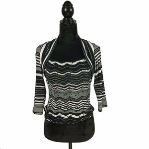 Joseph Ribkoff Black White Chevron Sequin Top Sz 4